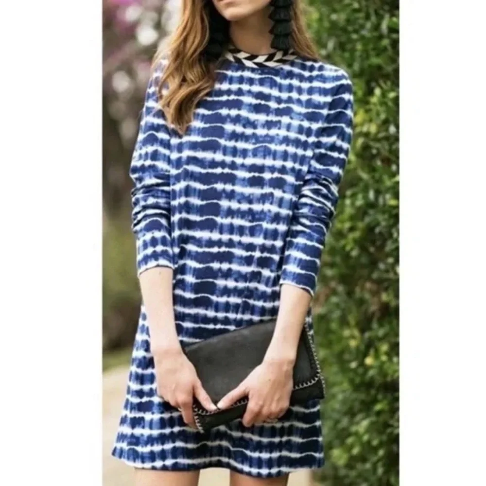 Tory Burch Hollie Tie Dye Women XSmall Navy Pullover Mini Stretch Geo Crew Dress